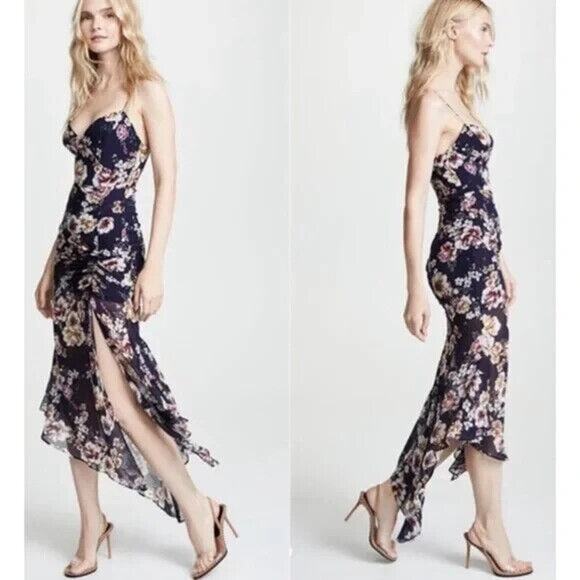 NICHOLAS Dresses & Skirts - Nicholas Garden Rose Floral Drawstring Leg Slit Silk Maxi Dress Sz 4